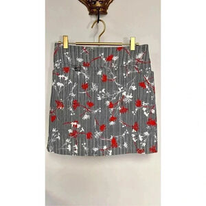 Lisette‎ L Womens Black White & Red Striped & Floral Print Mini Skirt Size 4